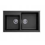 Carysil Black Double Bowl Granite Kitchen Sink Top/Flush/Under Mount 860 x 500 x 205mm